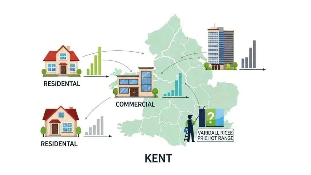 Illustration of residential and commercial window cleaning demand across a map of Kent