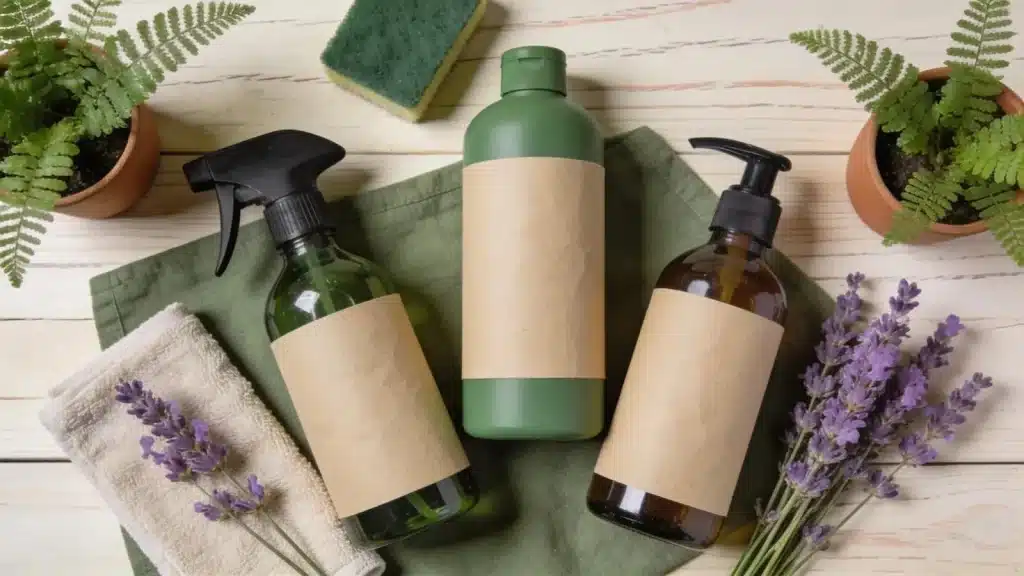 Biodegradable cleaning products demonstrating eco-friendly solutions for exterior maintenance